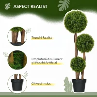 HOMCOM Plantă Artificială de Buxus cu 3 Ffere și Frunze de Bambus(m-5)