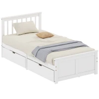 HOMCOM Eenpersoons bedombouw, houten bedombouw, lades op wieltjes, geen lattenbodem nodig, 90 x 200 cm, wit(m-10)