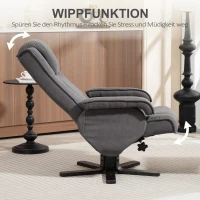 HOMCOM Schommelbare Relaxfauteuil met Voetenbank, Fluweelachtige Stof, Draaibare Gestoffeerde Stoel, Houten Frame, Grijs(m-5)