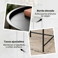 Outsunny Mesa de Jardín Redonda con Bandeja Extraíble Patas Ajustables y Acabado en Acero para Exterior Ø46x50 cm Negro(m-6)