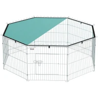 PawHut Parc pour chien, enclos chien 8 panneaux avec toit, modulable et pliable, enclos portable 60H cm avec porte argent vert(m-1)
