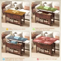 HOMCOM Table basse relevable et extensible table de salon avec compartiment caché étagère ouverte 100x45x50,5cm brun rustique(m-4)