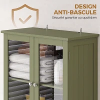 HOMCOM Meuble haut de rangement, armoire avec portes vitrées et étagères réglables pour salle de bain, cuisine, salon, vert(m-7)