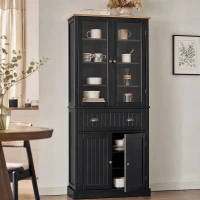 HOMCOM Buffet meuble cuisine rangement armoire de cuisine 4 portes dont 2 portes vitrées et 1 tiroir étagères réglables - noir(m-9)