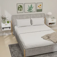 HOMCOM Set de 2 Noptiere Suspendate cu Panouri Canelate, Sertar și Raft, 40x34x29 cm, Alb(m-2)