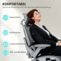 HOMCOM Ergonomische mesh bureaustoel met gesplitste rugleuning, lendensteun en 4D opklapbare armleuningen, grijs(m-4)