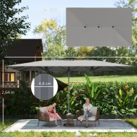 Outsunny Dubbelzijdige parasol, 451 x 264 cm parasol met kruksysteem, 12 metalen baleinen, aluminium mast, donkergrijs(m-3)
