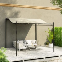 Outsunny 3 x 2,5 m Pergola, Wandmontierter Garten-Pavillon, wasserbeständig, Metallrahmen, Ablauflöcher, Schattendach, Cremeweiß(m-8)