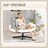 HOMCOM Sessel Drehbar Loungesessel mit Breiter Sitzfläche, wasserabweisend Chenille-Optik, gekreuzt Stahlbeine, Hellgrau(m-7)