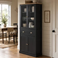 HOMCOM Buffet meuble cuisine rangement armoire de cuisine 4 portes dont 2 portes vitrées et 1 tiroir étagères réglables - noir(m-2)
