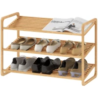 HOMCOM Bamboerek, schoenenrek, halrek, 3-niveaus ontwerp, 30 kg draagvermogen, hout(m-10)