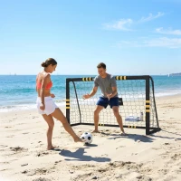 SPORTNOW But de Football avec Mousse de Protection, 5 Piquets de Sol et Filet en PE, 180x60x120cm, Jaune(m-7)