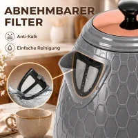 HOMCOM Wasserkocher, 2200W, Sichtfenster, Filter, Schnellkocher, Grau(m-7)