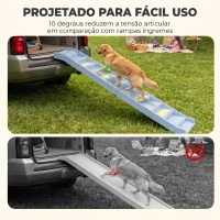 PawHut Rampa Dobrável para Cães 154 cm para Carro e Cama com 10 Degraus Antiderrapantes, até 68 kg, Cinzento(m-4)