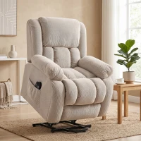 HOMCOM Fernsehsessel mit Massage- und Wärmefunktion, Elektrischer Aufsteh-Sessel, Fernbedienung, Seitentaschen, Beige(m-4)
