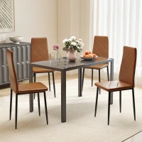 HOMCOM Set di 4 Sedie da Pranzo Moderne con Schienale Alto in Finta Pelle e Acciaio, 41x50x97 cm, Marrone(m-10)