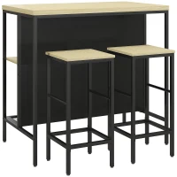 HOMCOM Barset, 2 Barkrukken & 1 Bartafel, vlekbestendig, stabiel, Staalframe, Zwart/Eik(m-1)