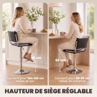 HOMCOM Lot de 2 tabourets de bar, hauteur réglable, pivotant 360°, siège rembourré, dossier et repose-pieds, noir(m-6)