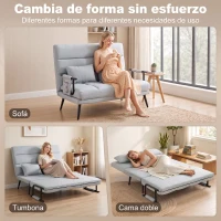 HOMCOM Sofá Cama 2 Plazas Convertible 3 en 1 Tapizado en Lino con Respaldo Ajustable Click-Clack Gris Claro(m-4)