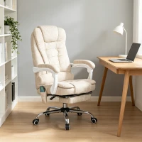 Vinsetto Fauteuil de bureau massant et chauffant, chaise de bureau, hauteur réglable, dossier inclinable, 65x70x111-119cm, crème(m-11)
