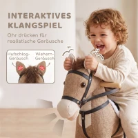 AIYAPLAY Schaukelpferd mit Sound und Sicherheitsgriffen, Reitpferd mit Holzgestell für Kleinkinder von 12–36 Monaten, Dunkelbraun(m-5)