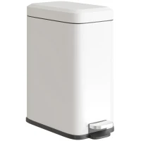 HOMCOM Metalen prullenbak, afvalbak, inhoud van 5 liter, met voetpedaal, met binnenemmer, wit(m-11)