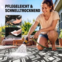 Outsunny Outdoor Teppich robuster Wetterfest Outdoorteppich mit Tragtasche, faltbar Carpet Boho-Style 182 x 274 cm Schwarz+Weiß(m-5)