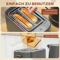 HOMCOM Set van 1,7 L waterkoker en toaster met 6 bruiningsniveaus, Grijs(m-8)