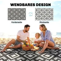 Outsunny Outdoor Teppich robuster Wetterfest Outdoorteppich mit Tragtasche, faltbar Carpet Boho-Style 182 x 274 cm Schwarz+Weiß(m-7)