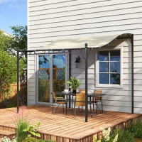 Outsunny 3 x 2,5 m Pergola, Wandmontierter Garten-Pavillon, wasserbeständig, Metallrahmen, Ablauflöcher, Schattendach, Cremeweiß(m-9)