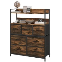 HOMCOM Stoffen Ladekast, 7 Opvouwbare Laden, 2 Planken, Stalen Frame, Bruin(m-10)