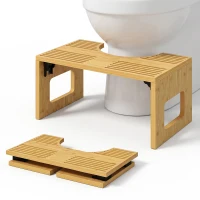 HOMCOM Toilettenhocker Bambus klappbar Badezimmer Hocker Badhocker Rutschfest Klohocker für Erwachsene Zuhause, Eiche(m-11)