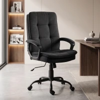 HOMCOM Silla de Oficina Ergonómica en Tejido Efecto Lino Altura Regulable Función de Balanceo Capacidad 120 kg Negro(m-11)