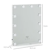 HOMCOM Hollywood spiegel met verlichting make-up spiegel voor make-uptafel met 12 LED's(m-3)