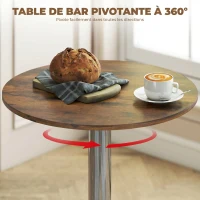 HOMCOM Table de Bar Table Bistro Mange-debout Hauteur réglable 67-93 cm Plateau pivotant 360° marron(m-5)