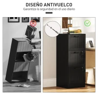 HOMCOM Mueble Archivador con 3 Cajones Cajonera para Escritorio con Cerraduras Carpetas para A4 y Carta 40x40x101 cm Negro(m-7)