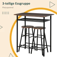 HOMCOM Bartafel Set, 3-delig, Tafel & 2 Krukken, Opbergrek, Industrieel Ontwerp, Zwart/Eiken(m-4)