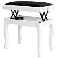HOMCOM Banchetă de Pian Înălțime Reglabilă 45-56 cm Banchetă de Pian cu Șezut Catifea Picioare din Lemn Sarcină 120 kg Alb(m-7)