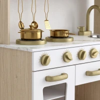 AIYAPLAY Cuisine Enfant en Bois, Dinette Cuisine Enfant avec Ustensiles en Acier Inoxydable, pour 3 à 6 Ans, 74x29x81cm, Blanc(m-6)