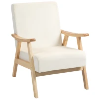 HOMCOM Gestoffeerde Stoel, Schuimvulling, Rubberhouten Frame, Crèmewit(m-10)