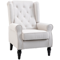 HOMCOM Ohrensessel Relaxsessel Sessel, Vintage-Design, Knopfheftung, gedrechselte Beine, 74 cm x 86 cm x 102 cm,  Cremeweiß