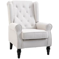 HOMCOM Ohrensessel Relaxsessel Sessel, Vintage-Design, Knopfheftung, gedrechselte Beine, 74 cm x 86 cm x 102 cm,  Cremeweiß(m-1)