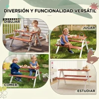 Outsunny Juego de Mesa y 2 Bancos Infantiles de Madera Mesa de Picnic para Niños de 3-8 Años para Jardín Patio 89x79x50 cm Marrón(m-4)