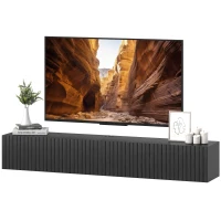 HOMCOM Meuble TV suspendu 140cm, meuble télé pour téléviseur 72 pouces, 2 portes rabattables, 140x25x22cm, noir(m-13)