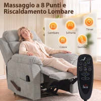 HOMCOM Poltrona Massaggiante e Riscaldante Reclinabile a 135° Manualmente in Ciniglia, Grigio Chiaro(m-4)