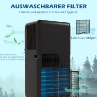 HOMCOM Mobiele Airconditioner Mini Airco, 24-uurs Timer, 3 Snelheden, 33 x 28 x 68,5 cm, Zwart(m-7)