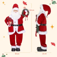 HOMCOM Kerstman, Kerstdecoratie, 120 cm, buigbare armen, met cadeau & kerstkrans, geluidsactivatie, Rood(m-3)