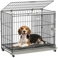 PawHut Cage pour Chien, Plateau Amovible, Roues avec Freins, Toit Ouvrant Verrouillable, 75,5x46x64,5cm, Noir(m-12)