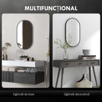 HOMCOM Oglindă Baie Ovală de Perete cu Ramă din Aluminiu, Verticală sau Orizontală, 40 x 70 cm, Negru(m-4)