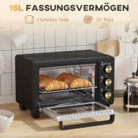 HOMCOM Mini-Oven, Toasteroven met Timer, Rooster, Bakplaat, Glazen Venster, Metaal, Zwart(m-4)